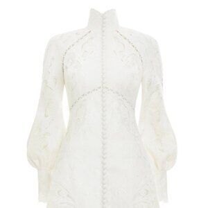 $1950 Zimmermann Super Eight Embroidered Silk Linen Dress AU1/US6 100%Authentic